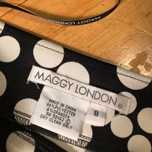 Maggy London Satin Polka Dot MIDI Dress Black and White Size 8 - Picture 9 of 16